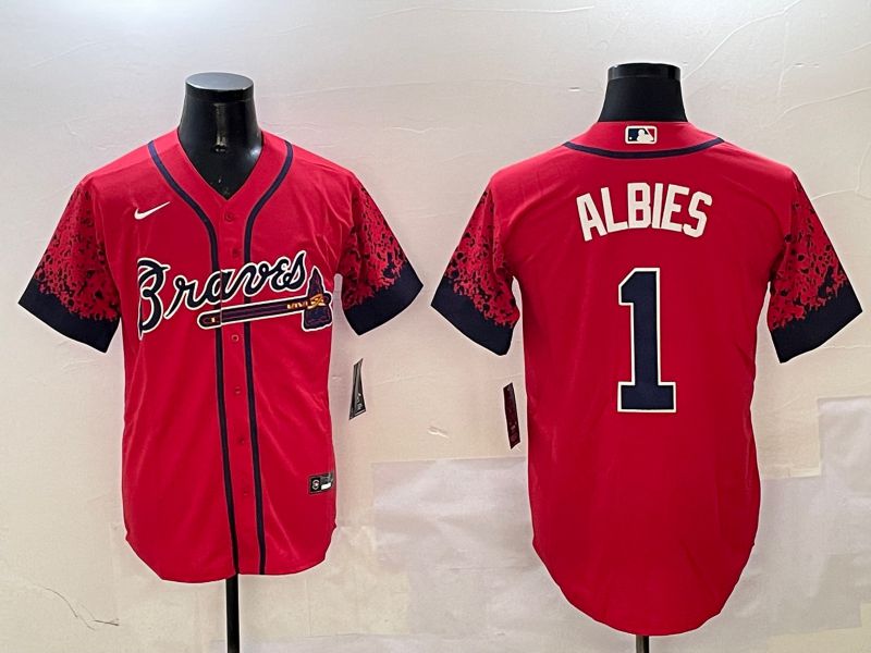 Men Atlanta Braves #1 Albies Red Fashion Game 2025 Nike MLB Jersey style 1